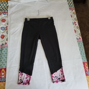 GAIAM Black and Pink Leggings with Floral Accents